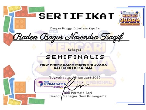 Semifinalist of New Primagama Mencari Juara Physics Category award
